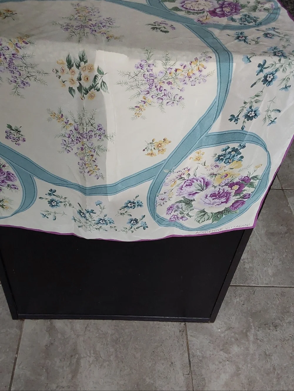 Adrienne Vittadini Cream, Lavender &‎ Teal Floral Silk Scarf